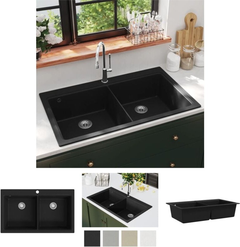 The Living Store - Granitspüle Doppelbecken Schwarz - Küchenspülen & Spülbecken - Schwarz