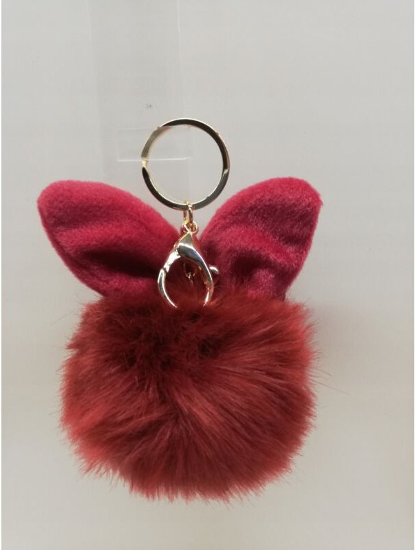 Schlüsselanhänger Pelzpompom Hasenohren Burgunderrot Für Auto