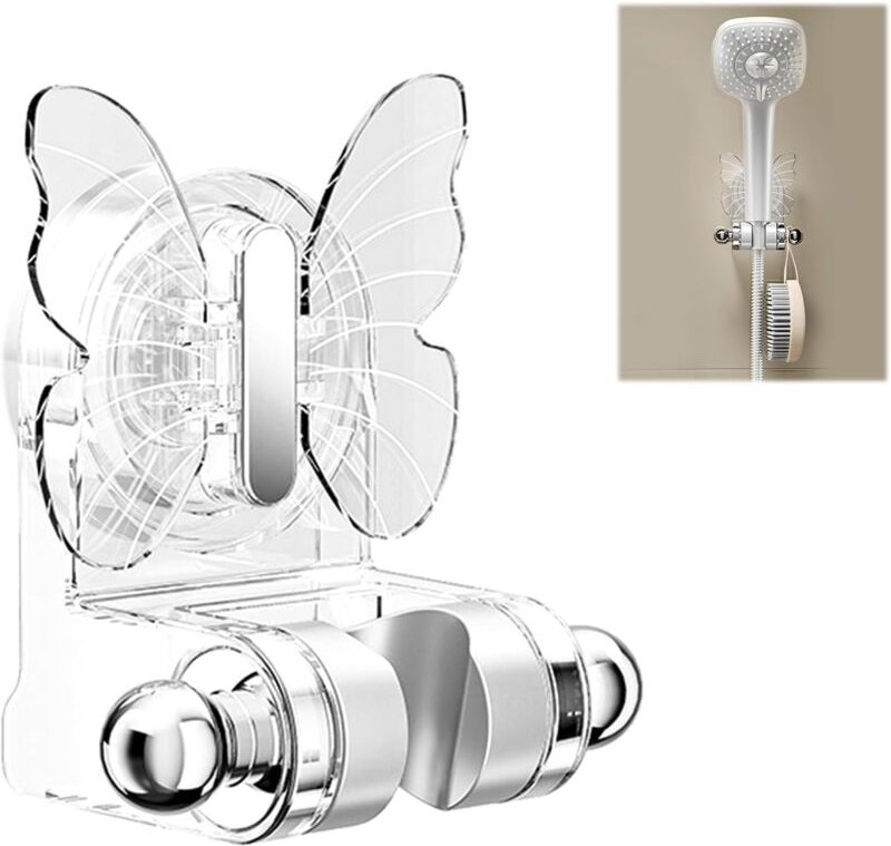 Sollbry - Einteiliger Duschhalter mit Saugnapf, Duschkopfhalter, Handbrausehalter, Wandhalterung, kreative Schmetterling...