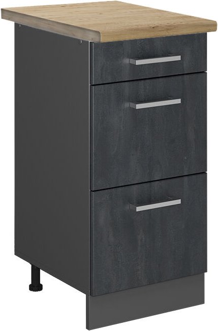 Vicco - Küchenunterschrank R-Line, Schwarz Beton, 40 cm ap Eiche