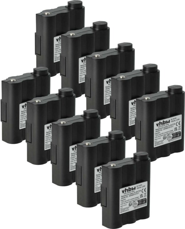 vhbw 10x Akku Ersatz für Alan / Midland BATT5R, PB-ATL/G7 für Funkgerät, Walkie Talkie (700 mAh, 6 V, NiMH)