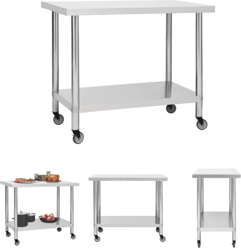 The Living Store - Küchen-Arbeitstisch mit Rollen 100x45x85 cm Edelstahl - Gastronomie