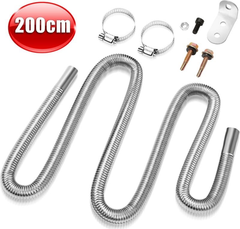 Thumbnail - SWANEW 200cm Abgasschlauch Edelstahl Set für Diesel Standheizung mit zwei Edelstahlschellen – Flexibles Auspuffrohr φ25m...