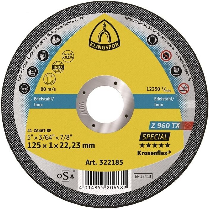 Thumbnail - FP - klingspor 322184 Trennscheibe z 960 tx D115x1mm gerade inox Bohrung 22,23 mm