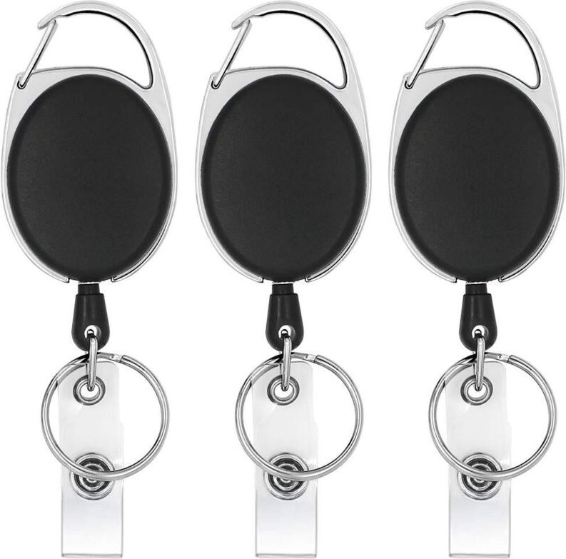Einziehbare Rollenlänge, 3 Stück robuster Karabiner-Ausweishalter, 70 cm mit verstärkter Feder für Ausweise, mit Schlüss...