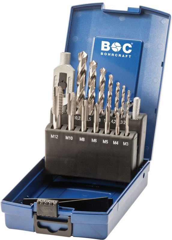 Einbohrer-Set DIN 352 HSS-G +Bohrer+Gewindebohrer Giramacho ABS Box EGB15-K //M3-M12 Bohrcraft 41201330015