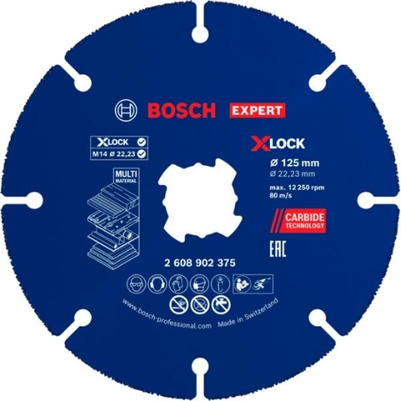 Bosch 1x Trennscheibe de EXPERT Hartmetall-Multirad, X-Lock (für Hartholz, genageltes Holz, Ø 125 mm, Profizubehör Klein...