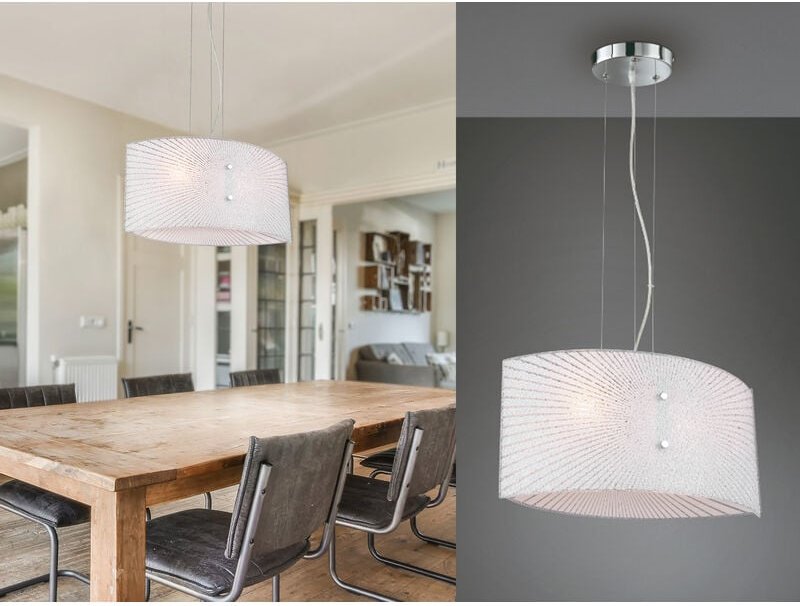 Trio - Pendelleuchte elisa mit Glas Lampenschirm Weiß Oval, Breite 40cm