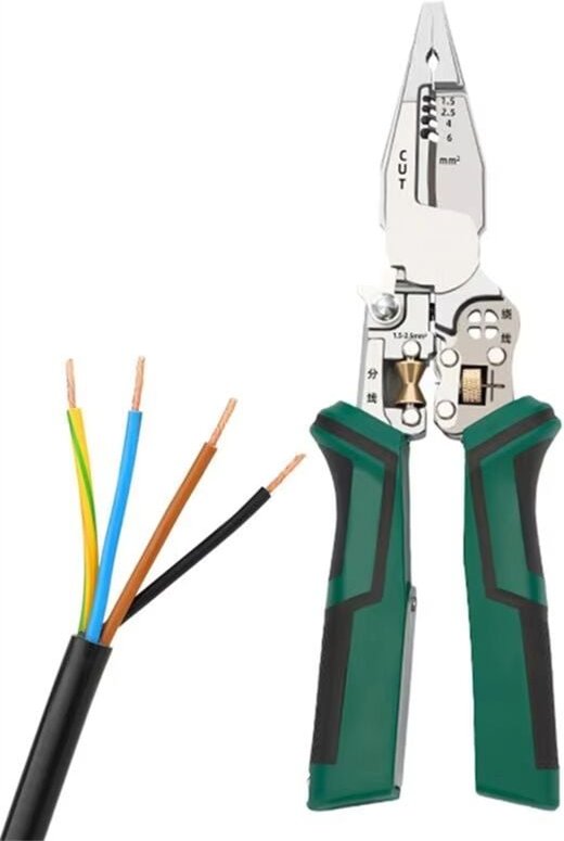 Thumbnail - Tlily - Drahtschneider-Werkzeug, 10-in-1, Abisolierzange für elektrische Kabel, Spannungsprüfer, Schere mit Strommessfun...