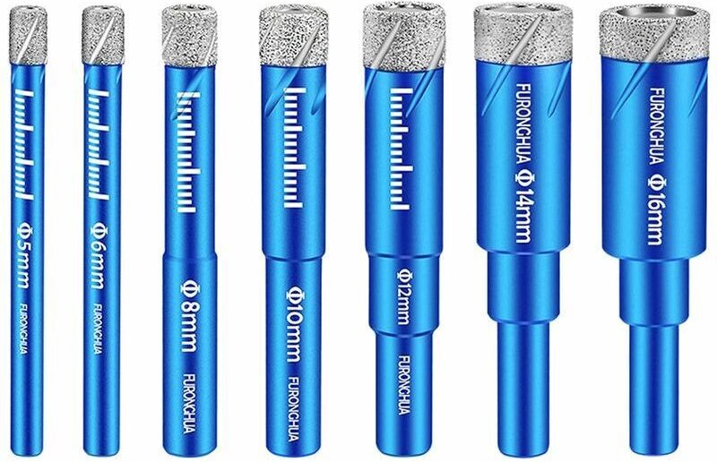 Diamantbohrer-Sets, 7-teiliges Diamantbohrer-Set, Fliesenbohrer-Set, Metallbohrer, 5/6/8/10/12/14/16 mm, Lochöffner-Bohr...