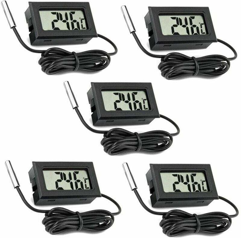 5er-Pack digitales LCD-Thermometer mit externer Sonde für Auto, Kühlschrank, Gefrierschrank, Aquarium