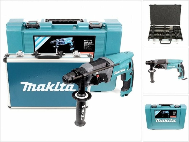 Makita HR 2470 780 W SDS-Plus 24 mm Bohrhammer im Koffer + D-42444 SDS-Plus Bohrer-Meißel-Set 17 tlg. im Alu Koffer