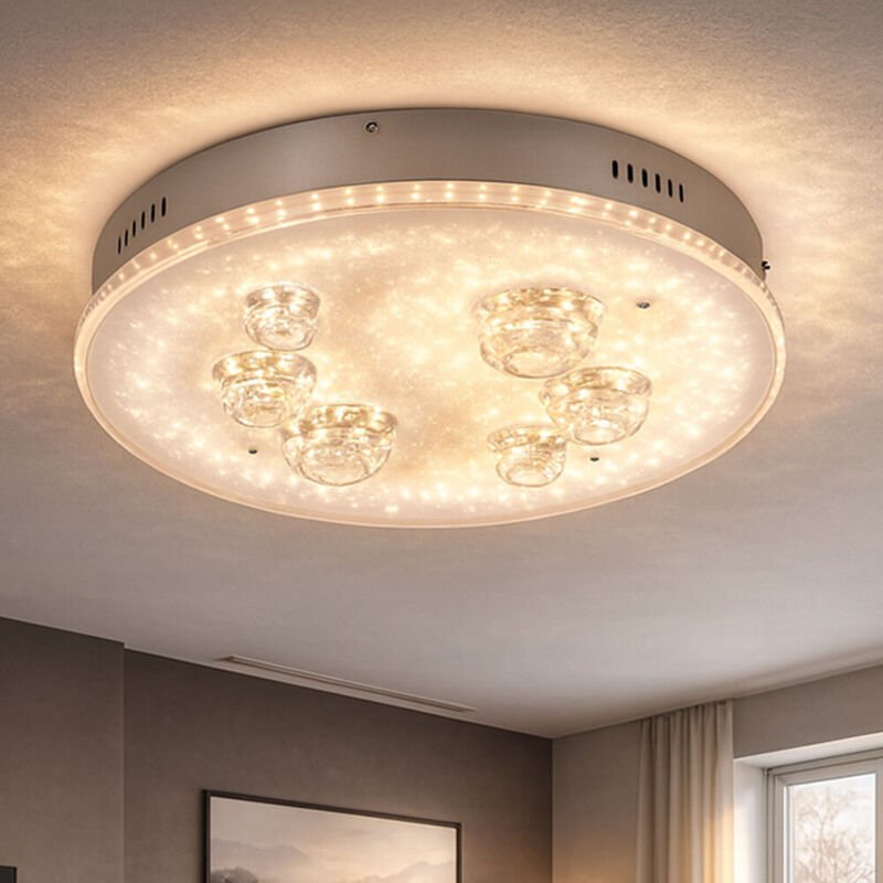 Deckenlampe Deckenleuchte Wohnzimmerlampe Esszimmerleuchte, Fernbedienung Farben fixierbar Stufenschalter, Chrom Kugeln,...