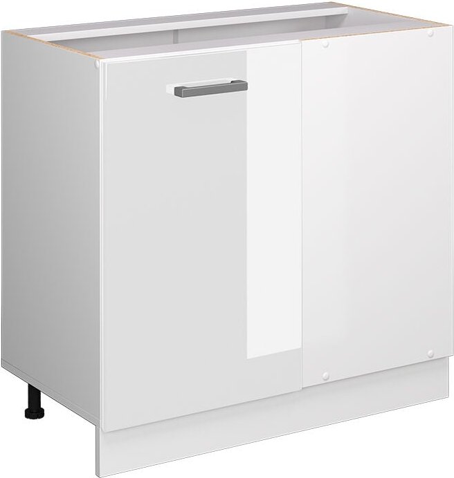 Eckunterschrank R-Line, Weiß Hochglanz, 86 cm ohne Arbeitsplatte Vicco