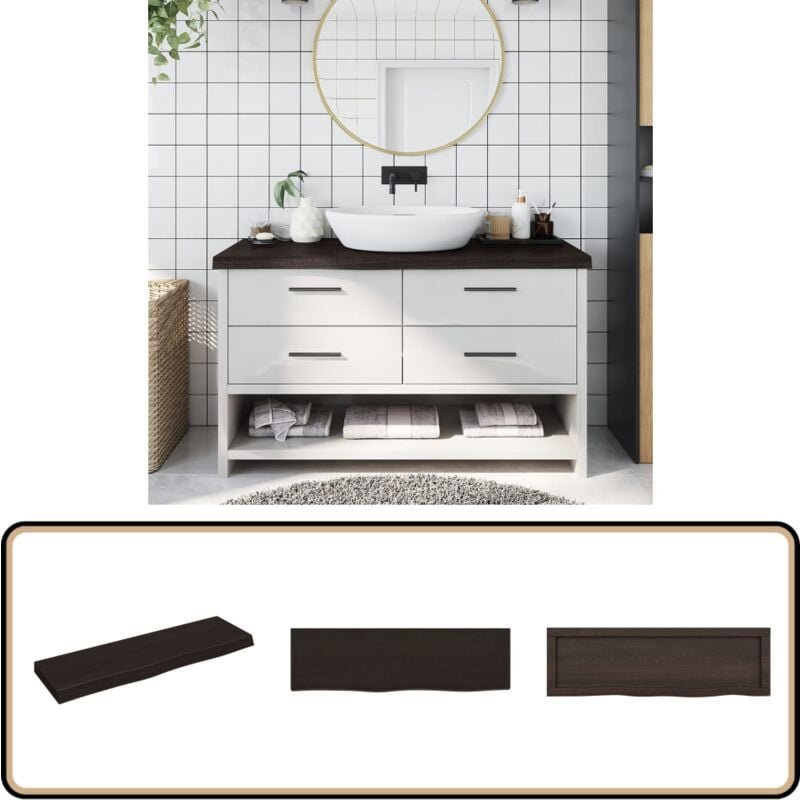 Waschtischplatte Dunkelbraun 100x30x(2-6)cm Massivholz - Holz Waschttisch Platte - Eiche - Massivholz Waschbecken - Badr...