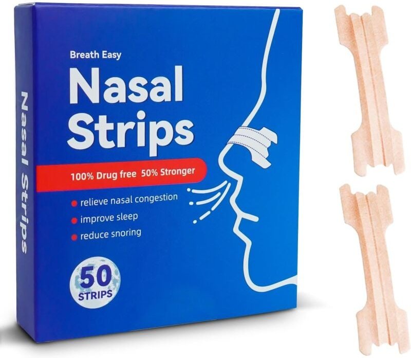 50 Stück Nasenpflaster, wirksames Anti-Schnarch-Schlafmittel, reduziert Schnarchen, lindert verstopfte Nase und Allergie...