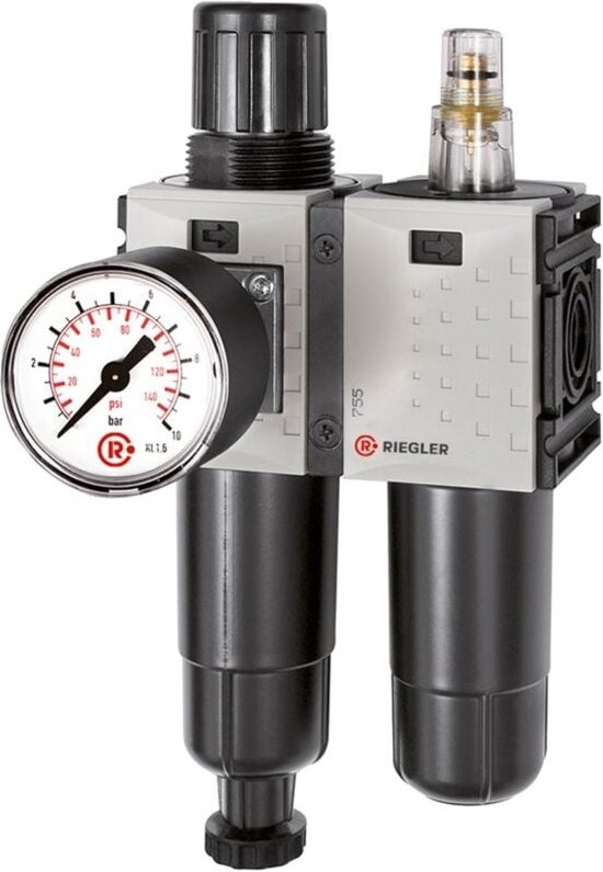 We 2-tlg. »FUTURA-mini«, Metallbe., Stand.mano., g 1/4, 0,5-8, ha - Riegler