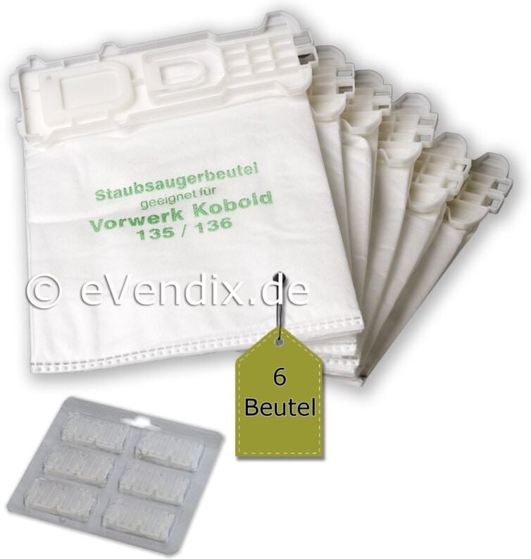 Filterset kompatibel mit Vorwerk Kobold vk 135, 136: 6 Staubsaugerbeutel ähnlich fp 135, fp 136 + 6 Duftsticks