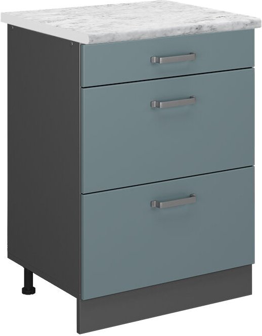 Vicco - Schubladenschrank R-Line, Blau-Grau, 60 cm ap Marmor
