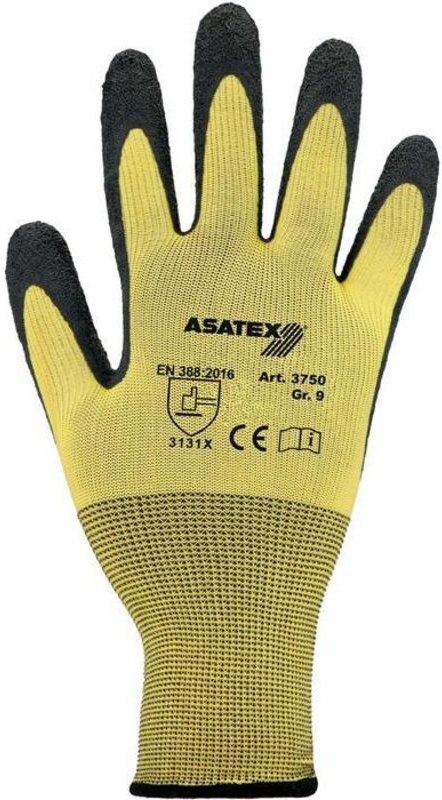 ASATEX 3750/9 Handschuhe Gr.9 gelb/schwarz Nylon mit Naturlatex EN 388 Kateg