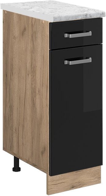 Vicco - Küchenunterschrank R-Line, Schwarz Hochglanz, 30 cm ap Marmor