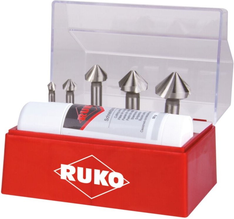 Kegel- und Entgratsenker-Satz 6tlg. din 335 Form c 90° HSSE-Co 5 ø 6,3 - 25 mm + Schneidpaste 50 ml in Kunststoffkassett...