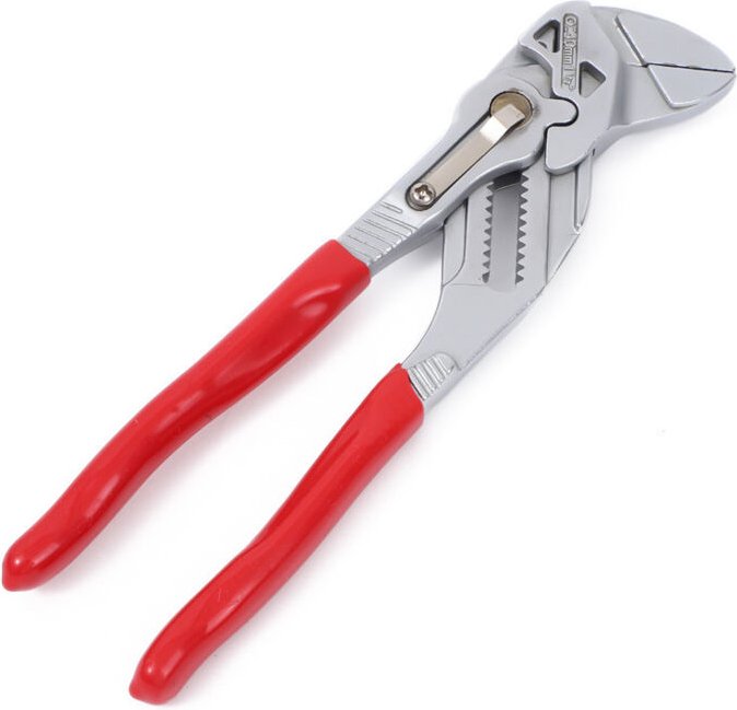 Zangenschlüssel, verchromt, 250 mm, stufenlose Klemmung bis 52 mm, Feineinstellung per Druckknopf, verstellbarer Schraub...