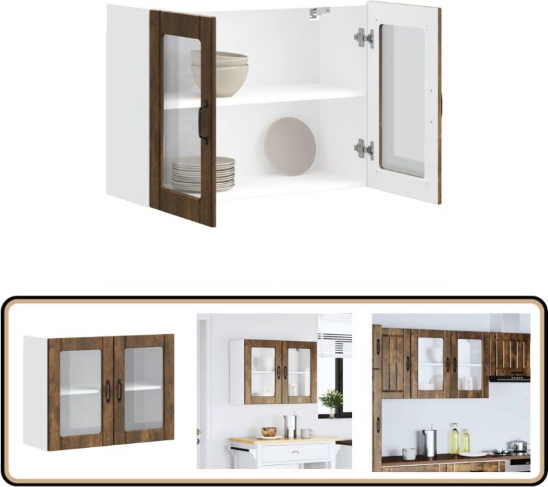 Küchen-Hängeschrank mit Glastür Räuchereiche Holzwerkstoff - Vidaxl