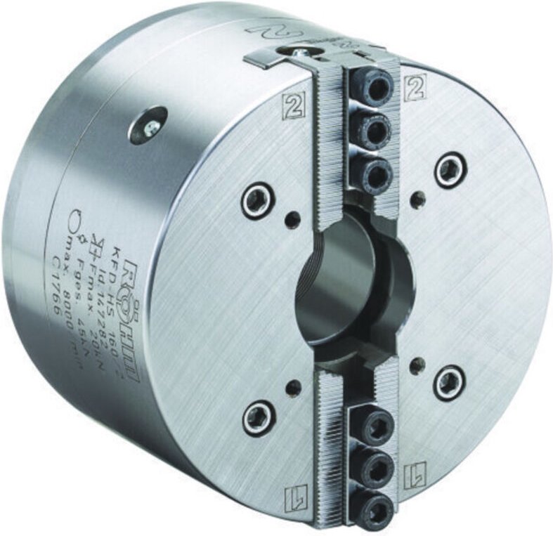 Röhm Kraftspannfutter KFD-HS 200, 2-Backen, Spitzverzahnung 90°, Zylindrische Zentrieraufnahme 170 - 147285