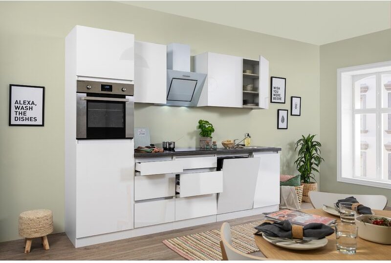 Thumbnail - Küche Küchenzeile Leerblock grifflos Hochglanz Weiß Lorena 280 cm Respekta