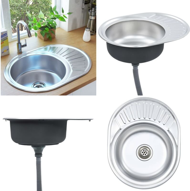 Einbauspüle mit Sieb und Siphon Oval Edelstahl - Küchenspüle - Küchenspülen - Home & Living - Silber