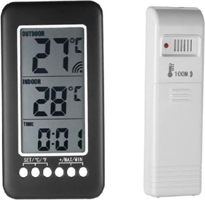 Thumbnail - Odipie - Kabelloses Innen- und Außenthermometer, 2-in-1-Uhr, LCD-Thermometer ℃ / ℉, digitales Innen-/Außenthermometer, U...