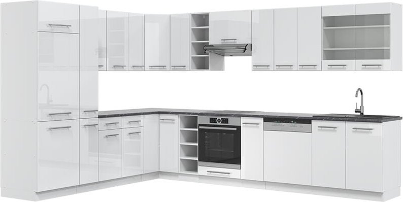 Vicco - Eckküche Fame-Line, Weiß Hochglanz/Weiß, 347 x 257 cm ohne Arbeitsplatte