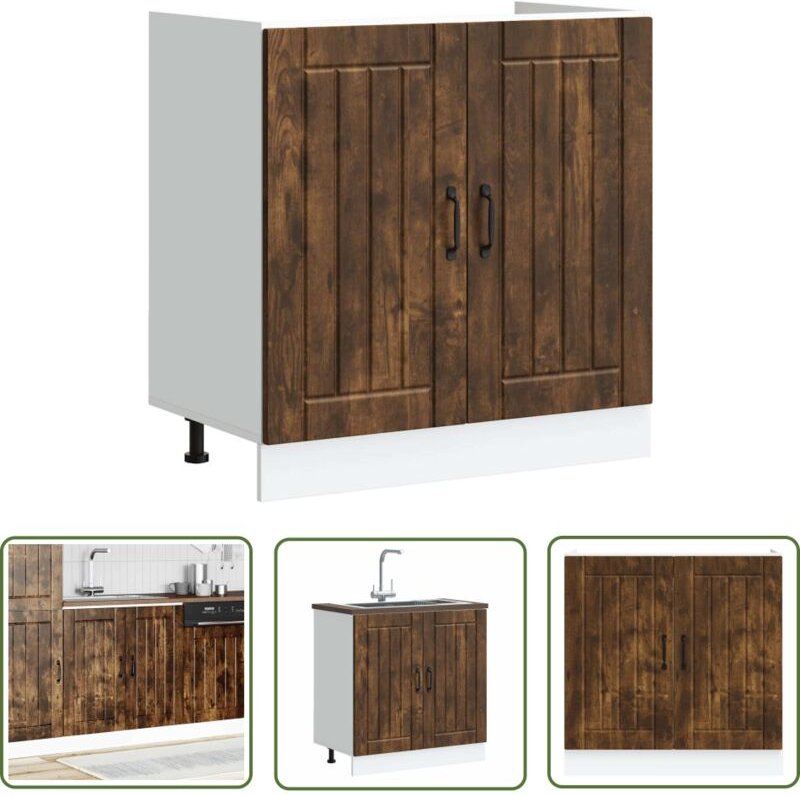 The Living Store - vidaXL Spülenunterschrank Lucca Räuchereiche Holzwerkstoff
