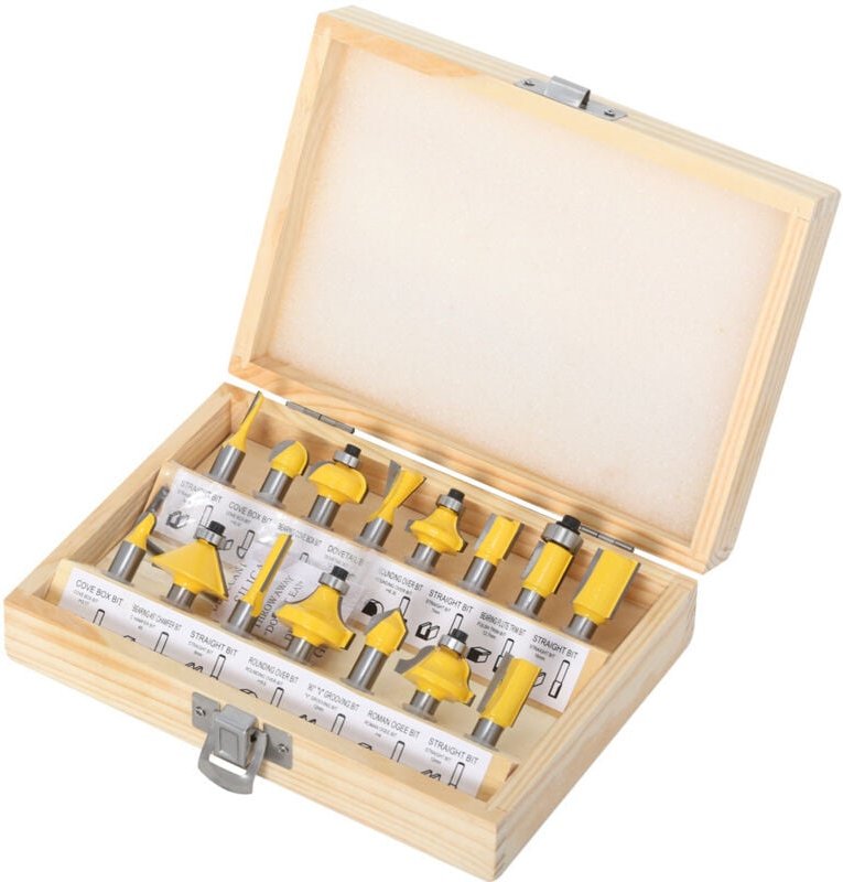 15-teiliges Fräser-Set aus Wolframkarbid mit 8 mm Schaft für die Holzbearbeitung mit Schraubenschlüssel – RWFräser-Set f...