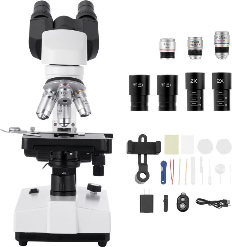 Mophorn Binokularmikroskop für Erwachsene, Mikroskop-Set mit 40-5000-facher Vergrößerung, zweistufigem System, 2 Okulars...
