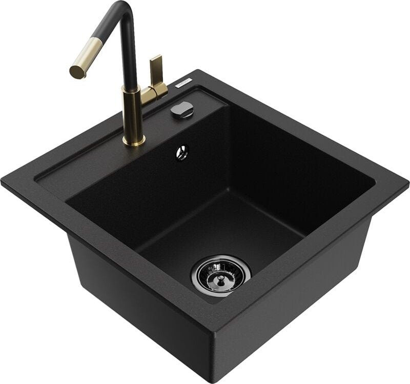 Vito 1-Becken-Granit-Spüle mit Mischbatterie Flora, Schwarz - 6503-77-670401-57-B - Mexen