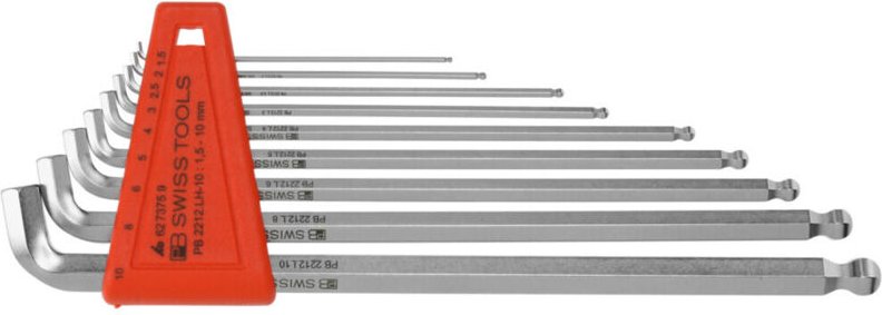 Pb Swiss Tools - Sechskant-Winkelschraubendreher-Satz, lang, mit Kugelkopf und kurzem Schenkel, verchromt, 9-teilig