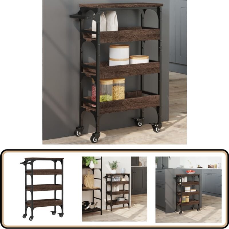 Küchenwagen Braun Eichen-Optik 53x20x76 cm Holzwerkstoff - Küchentisch - Küchenschrank - Kücheninsel - Holztisch - Essti...