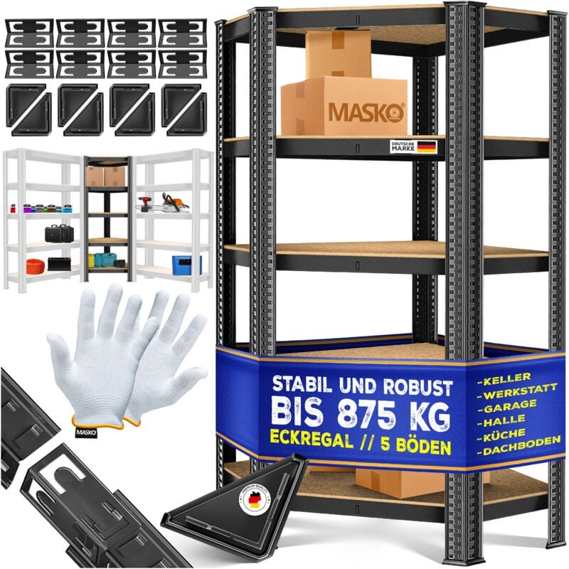 Eckregal Lagerregal Schwerlastregal Kellerregal 180x75x40cm bis 875 kg 5 verstellbare Ablagen MDF-Platten Regal aus Meta...