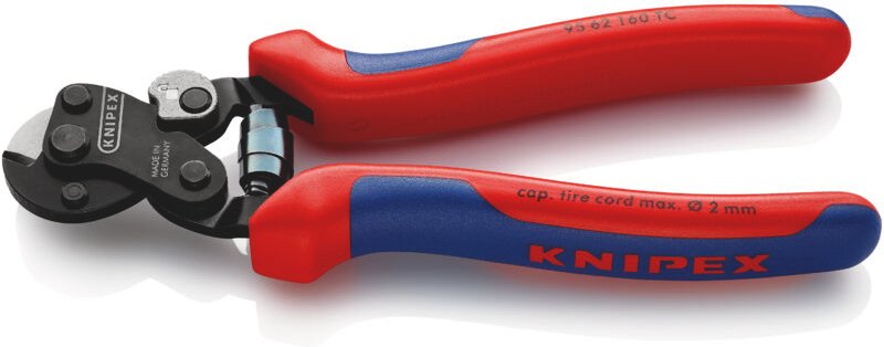 Knipex - 95 62 160 tc Drahtseilschere für Reifencord mit Mehrkomponenten-Hüllen brüniert 160 mm