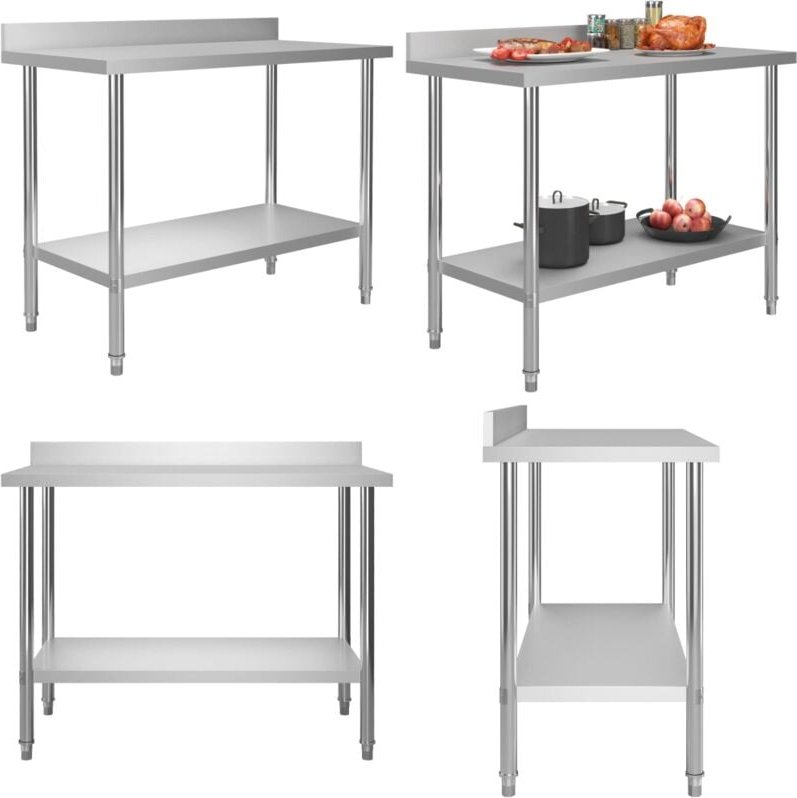 Vidaxl - Küchen-Arbeitstisch mit Aufkantung 120 x 60 x 93 cm Edelstahl - Arbeitstisch - Arbeitstische - Home & Living