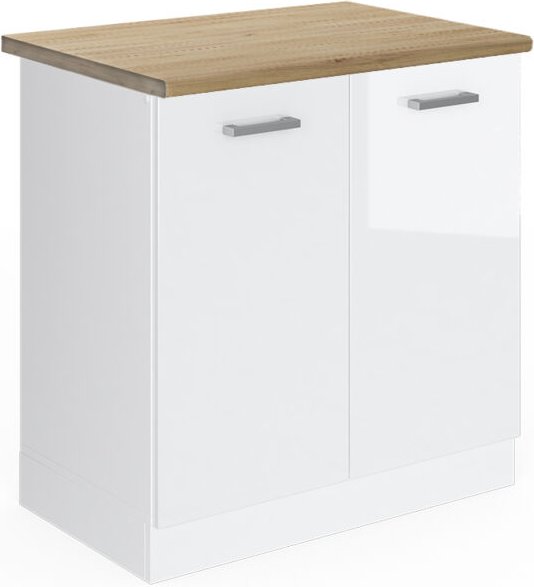 Vicco - Spülenunterschrank R-Line, Weiß Hochglanz, 80 cm , ap Eiche