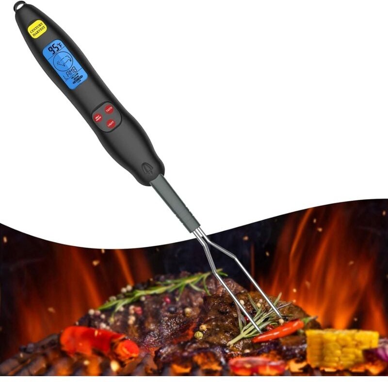 Küchenthermometer, Kochthermometer, Fleischthermometer, Grillgabelthermometer mit langer Edelstahlsonde, für Lebensmitte...