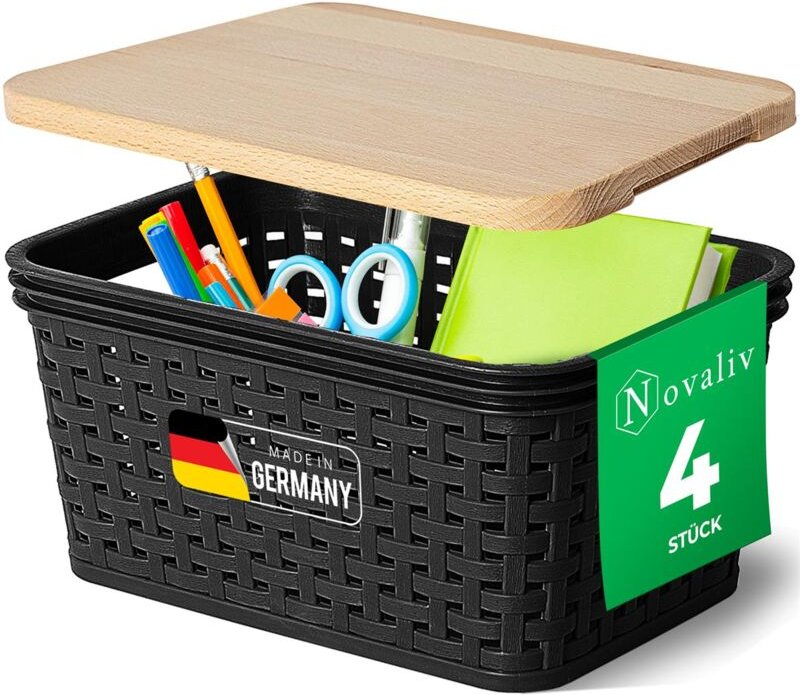 Novaliv - 4x Aufbewahrungsbox 4x Aufbewahrungsbox, 4x Holzdeckel