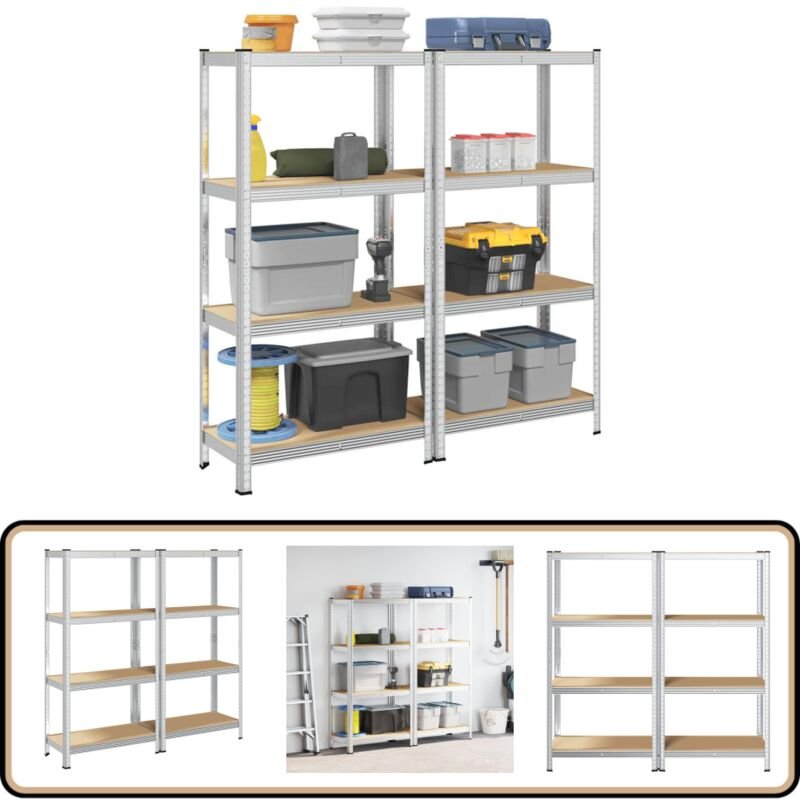 Thumbnail - Lagerregale mit 4 Böden 2 Stk. Silbern Stahl & Holzwerkstoff - Vidaxl