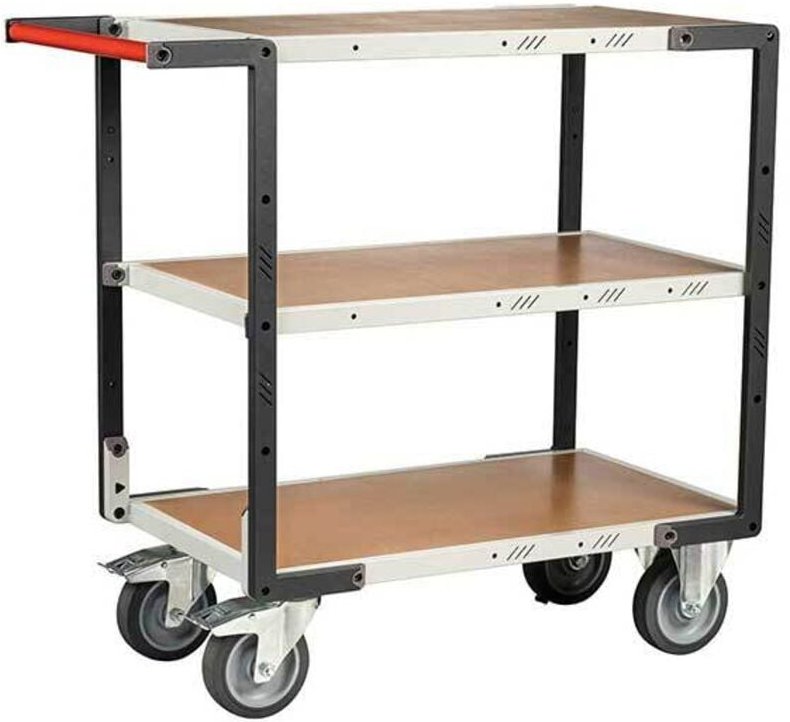 Geräuscharmer Werkstattwagen - Produkt zum Zusammenbauen - 3 Holzablagen 850x495mm - Belastbarkeit 400kg - 884721244