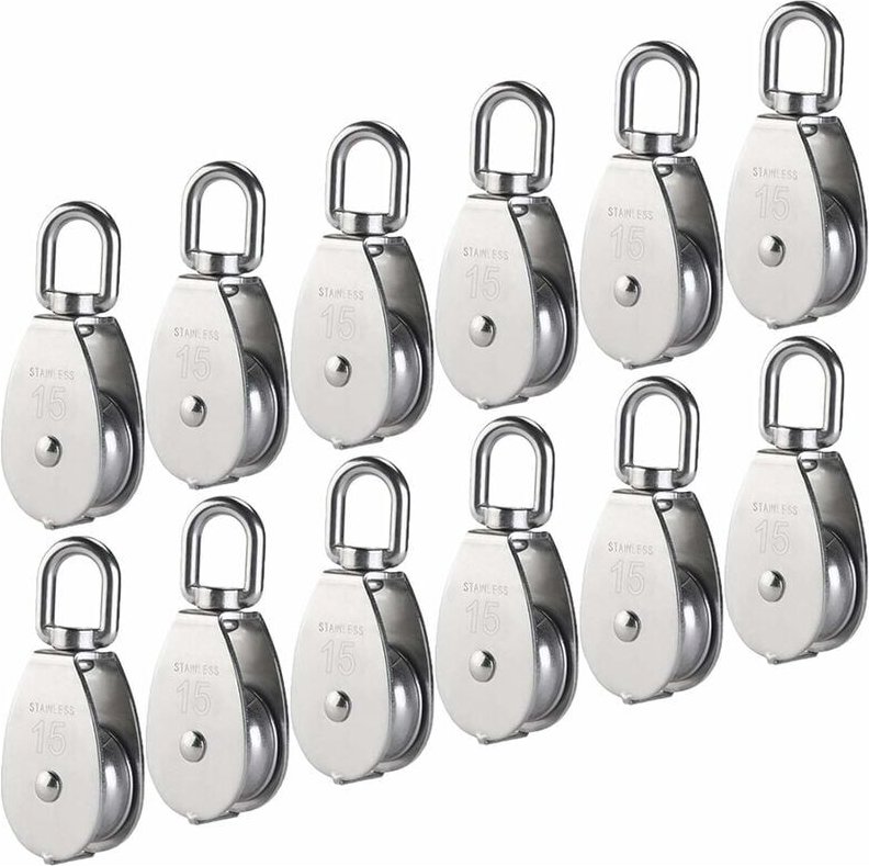 M15 304 Edelstahl-Einzelrolle, 15 mm Einzelrollen-Blockrolle, Kran-Drehhaken, glattes Drahtseil, Kabelbelastung 77 lbs/3...