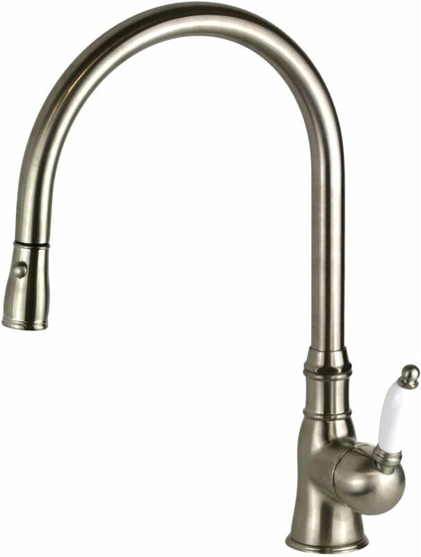 Küchenspülenmischer mit hohem Auslauf und ausziehbarer Brause in der Farbe gebürstetes Nickel Gattoni Orta 0240/PCNS ede...