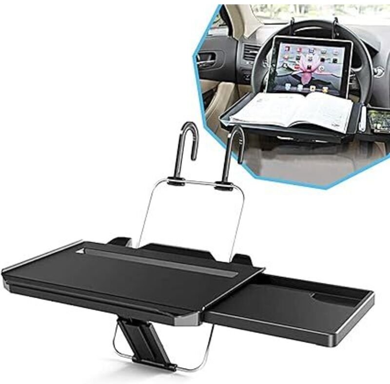 Lenkradtisch, multifunktionales tragbares Autotablett, Lenkradtisch mit Tablett, Reisebechertablett, Auto-Esstisch - Lnt...